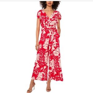 Elegant Red Leaf Print Women's Jumpsuit